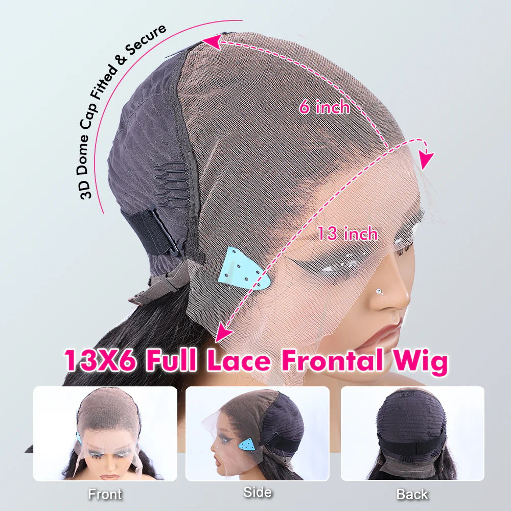 Glueless Drawstring Wig 13×6 HD Lace 24 Inch 250% Density – Invisible Knots Pre Bleached Pre Plucked Pre Cut – Out Box Ready Human Hair Wig