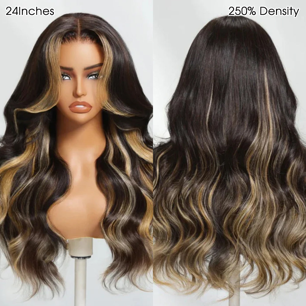 Glueless Drawstring Wig 13×6 HD Lace 24 Inch 250% Density – Invisible Knots Pre Bleached Pre Plucked Pre Cut – Out Box Ready Human Hair Wig
