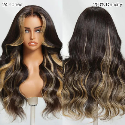 Glueless Drawstring Wig 13×6 HD Lace 24 Inch 250% Density – Invisible Knots Pre Bleached Pre Plucked Pre Cut – Out Box Ready Human Hair Wig